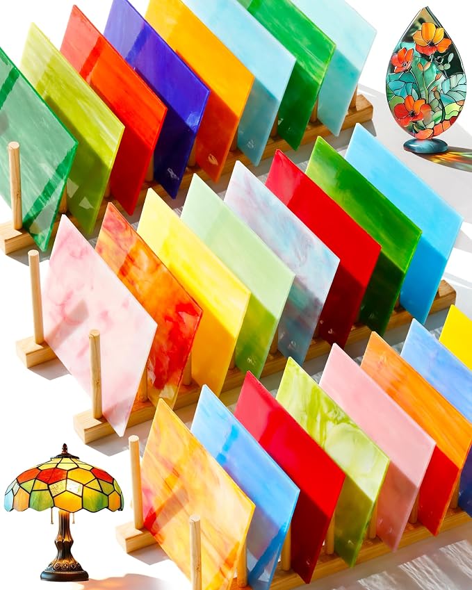 FIVEIZERO 24 Sheets Stained Glass 4x6 Inch – Rainbow Stained Glass Sheets by FIVEIZERO