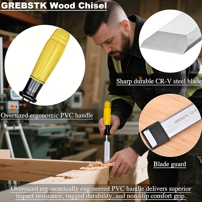 GREBSTK 4-Piece Ultra-Sharp Wood Chisel Set, CR-V Steel Beveled Blades - Image 3