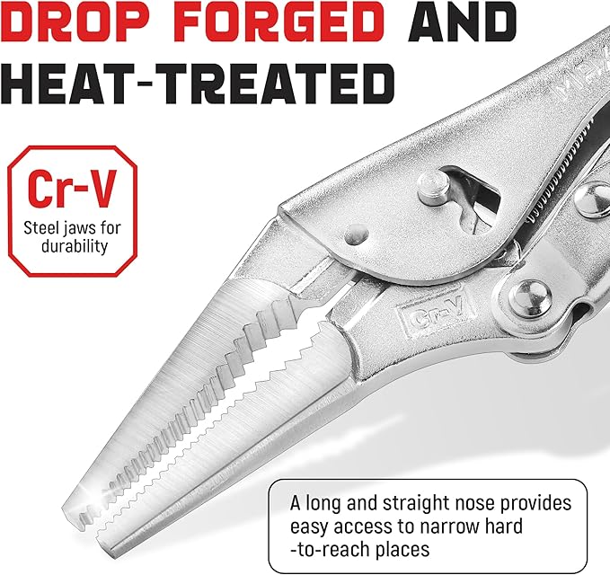 MAXPOWER 9-inch Long Nose Locking Pliers, Locking pliers with Two-position Opening Adjustment, Max Jaw Opening 3.14"