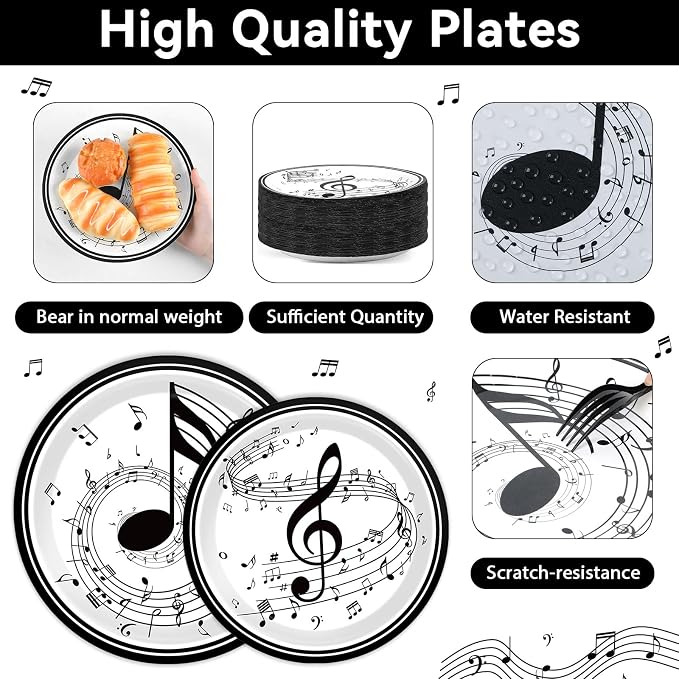 200Pcs Musical Note Plates Napkins Music Notes Themed Party Tableware Set Baby - Image 3