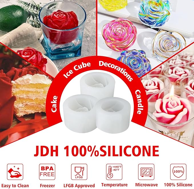 3 PCS 3D Rose Silicone Molds, 3D Flower Candle Mold Soap Candle Resin | - Image 5