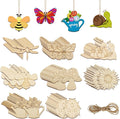 80PCS Wooden Spring Ornaments to Paint, 8 Styles DIY Blank Unfinished Wood by Sophena