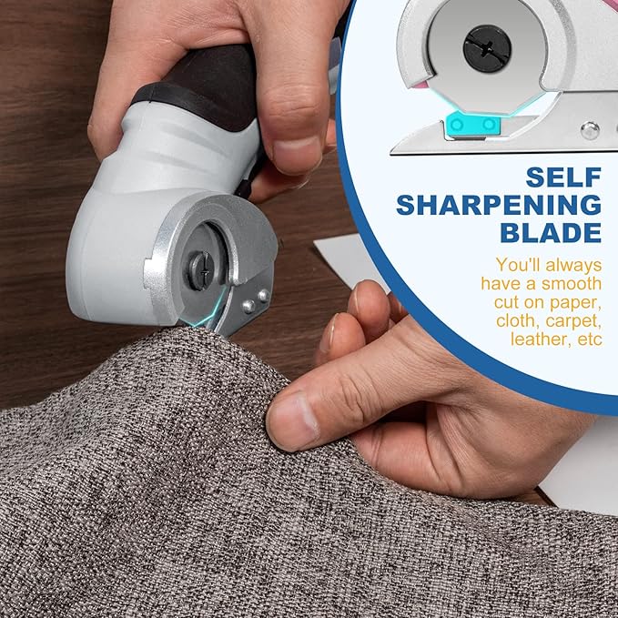 VLOXO Cordless Cardboard Cutter, Electric Scissors with Safety Lock 4.2V Power Box Cutter Multi-Cutting Tools, Rechargeable Electric Scissors for Cardboard Leather Carpet with Storage Box Grey