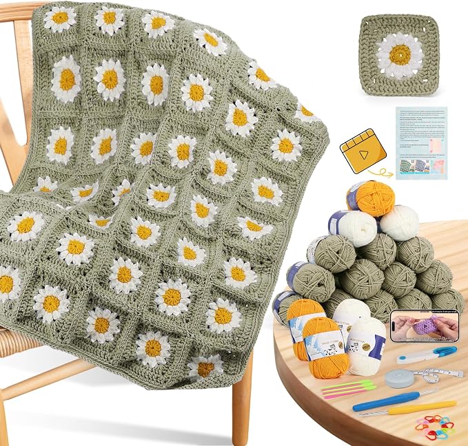 Coopay Crochet Blanket Kit for Beginners, All-in-One Granny Square Blanket Kit by Coopay