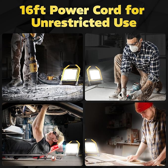 8400LM Super Bright LED Work Light, 70W Worklight with 16.4FT Cord, 180° Adjustable Stand, IP65 Waterproof Flood Light for Outdoor/Indoor Job Site Construction, Garage Lighting