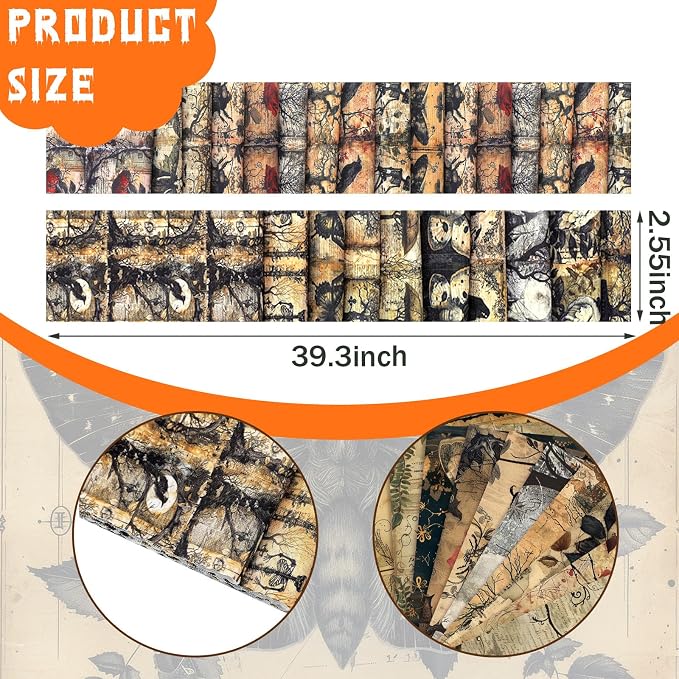 Hosuly 40 Pcs Vintage Halloween Fabric Gothic Fabric Skeleton Crow Butterfly - Image 2