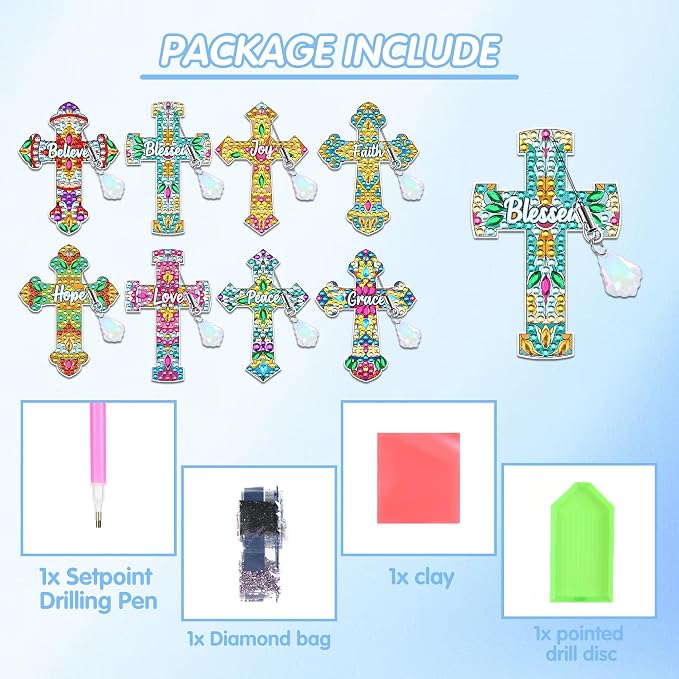 Cross Diamond Art Bookmark Kit: 8 Pcs Christian Bookmarks - Image 2