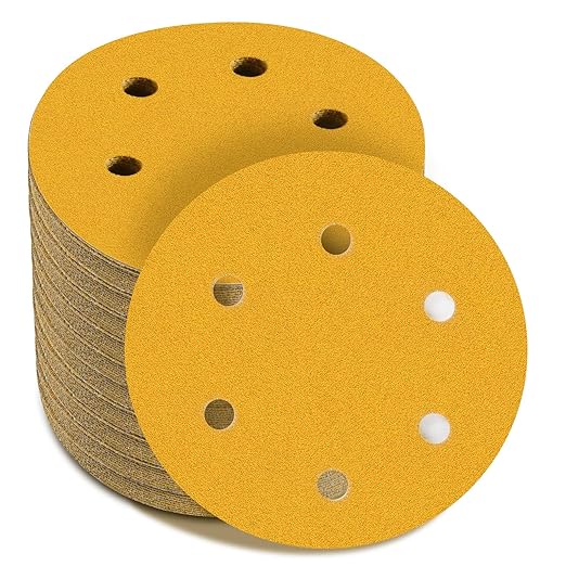6 Inch - 6 Hole Hook and Loop Sanding Discs 180 Grit, Random Orbital Sandpaper for Automotive and Woodworking - 100 Pack