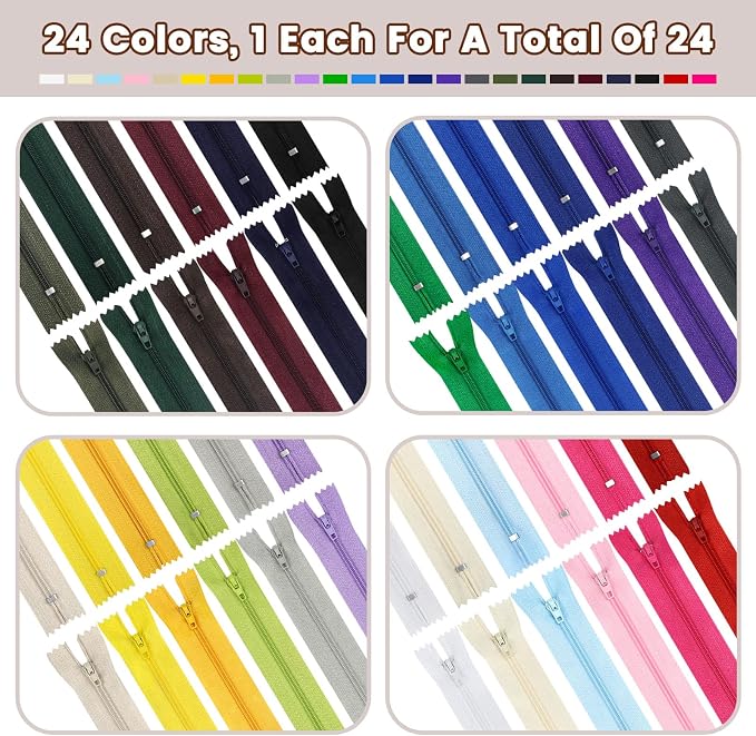 Zippers for Sewing, DOITEM 24 pcs 50cm/20 Inch Multicolor Nylon Coil Zippers - Image 2