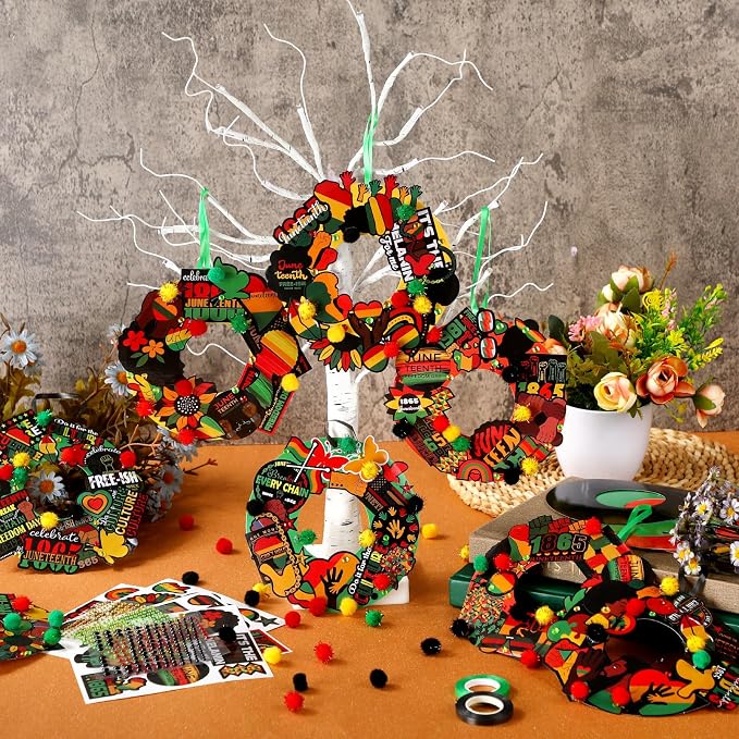 Hollowfly 48 Sets Juneteenth Wreath Craft Kits DIY Juneteenth Wreath Hanging - Image 5
