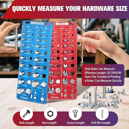 56Pcs Thread Checker, Nut and Bolt Thread Checker Standard and Metric, Thread Gauge Include 22 Inch & 22 Metric & 12 Drill Bit Sizes, Suitable for Nut Bolt Size Finder Classification.