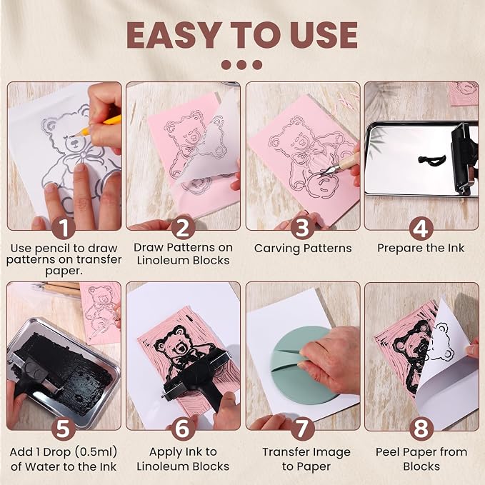 LINSIRON Linocut Kit for Printmaking, Linocut Tools Block Printing Stamp Making - Image 5