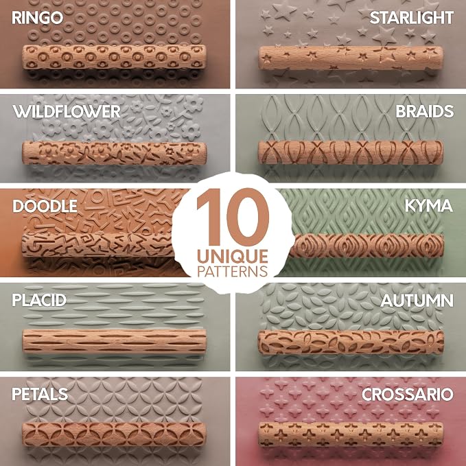 Byllstore Clay Texture Rollers | 10-Pack | 5 in x 0.65 in | Premium Wooden - Image 2