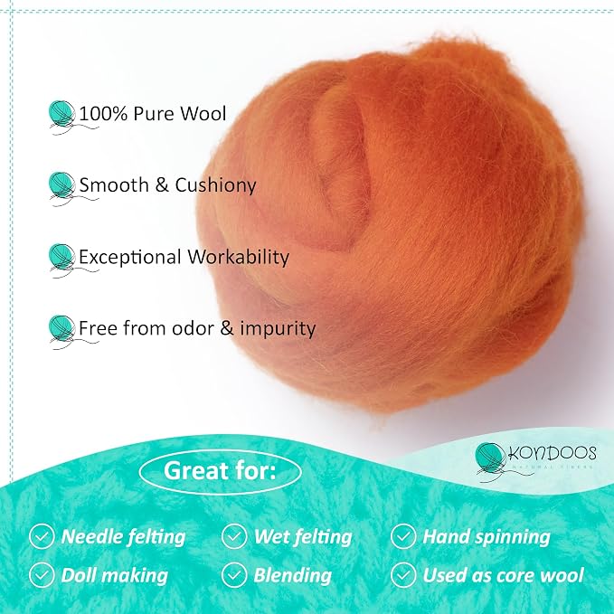 Kondoos Natural Wool roving, 2 OZ. Best Wool - Image 3