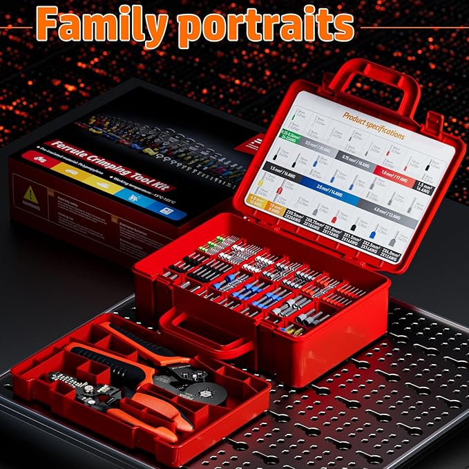 PEBA Ferrule Crimping Tool Kit, with 33 Types of Wire Ferrules, AWG 28-7 Self-Adjusting Hexagon Crimping Pliers and Wire Stripper | Ratchet Crimp Tool for Insulated/Uninsulated Ferrules - Hex Crimper