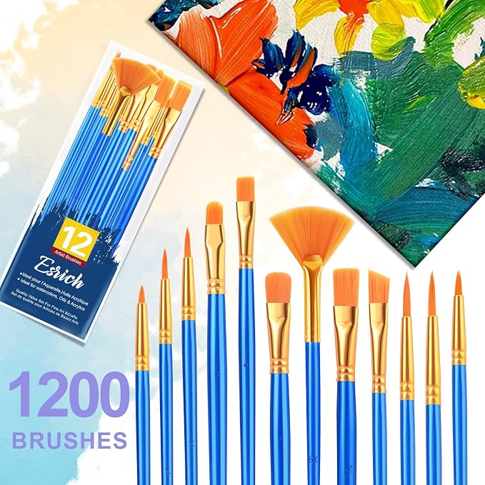 ESRICH 100pack/1200pcs Paint Brushes, Nylon Hair Paint Brushes Set - Image 8