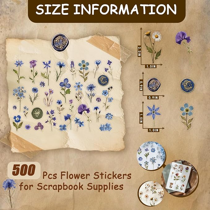 450 Pcs Flower Stickers for Scrapbook Supplies, Dried Pressed Flowers Scrapbook - Image 2