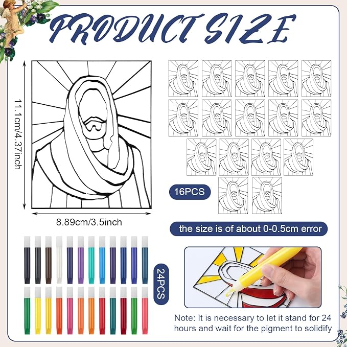 Remerry 16 Pcs DIY Jesus Suncatcher Vbs Faux Stained Glass Faith Based - Image 2