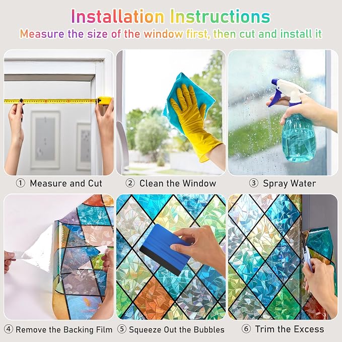 Sunbaby Window Privacy Film Stained Glass Decorative Rainbow Window Cling 3D - Image 7