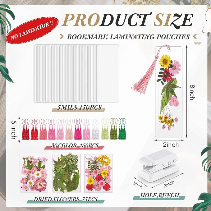 Fuyoooo 376 Pcs Pressed Flowers Bookmark Making Kit, DIY Bookmark Laminating - Image 2