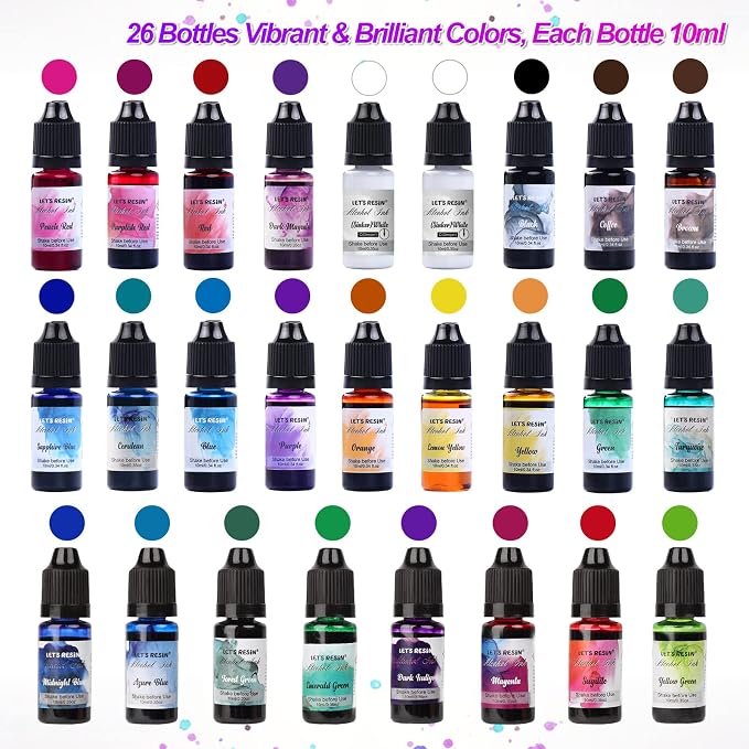 LET'S RESIN Concentrated Alcohol Ink Set, 26 Vibrant Colors | Alcohol-Based - Image 2
