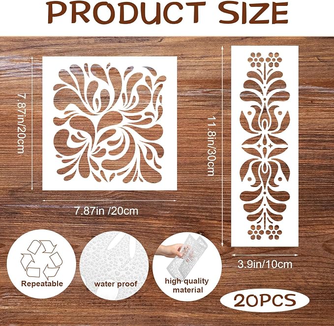 Marspark 20 Pcs Talavera Stencil Floral Folk Mexican Stencils Flower Border - Image 2