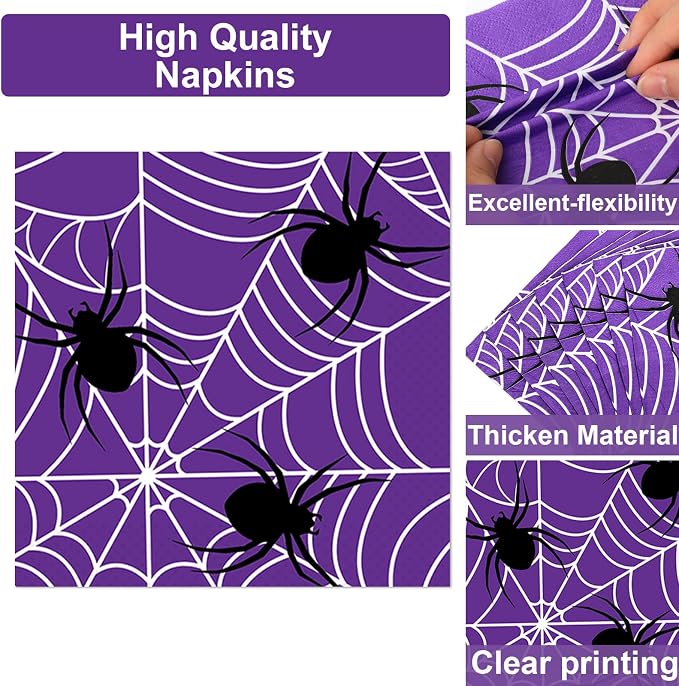 Qyeahkj 100 Pcs Halloween Birthday Party Supplies Paper Plates and Napkins Set - Image 4