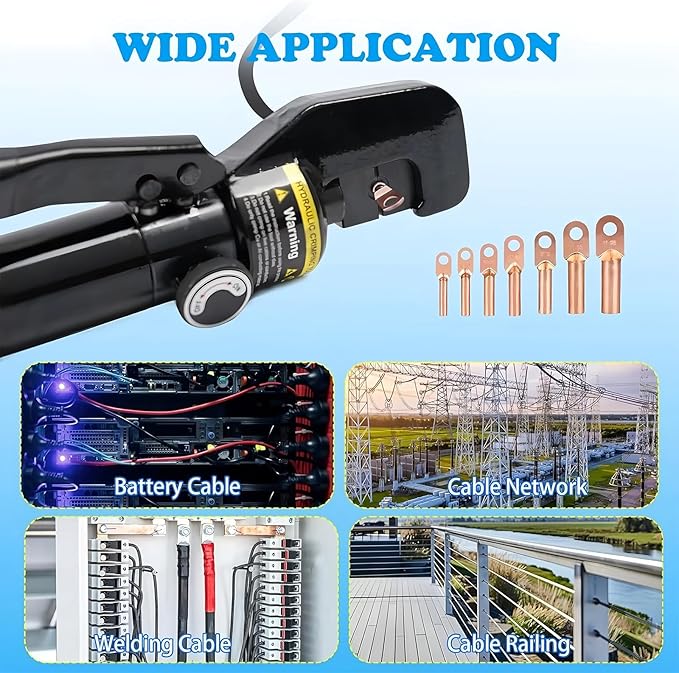 Hydraulic Crimping Tool,with Cable Cutter & 9 Dies,Dattery Terminal Cable Crimper tool for 12 to 2/0 AWG, With Mini Heat Gun and Heat Shrink Tubing