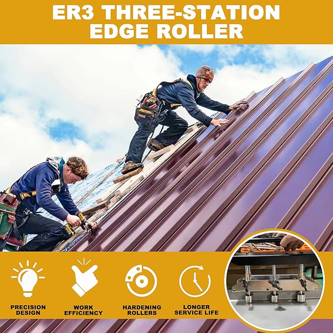 ER3 Three-Station Edge Roller Bender, Large Radius Sheet Metal Bead Roller Bender/Brake, 0-90° Bending Angle, Adjustable for Making 5/8" to 4" (16 to 102 MM) Bends in 29 to 22-Gauge Steel
