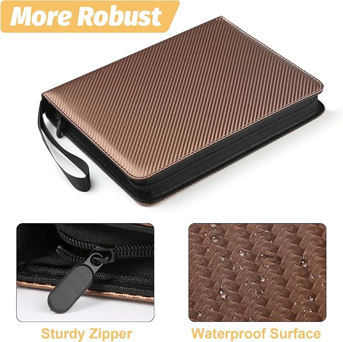 GERMUN 3 Ring 9 Pocket Zipper Card Binder, 720 Double Sided Standard PU Trading - Image 6