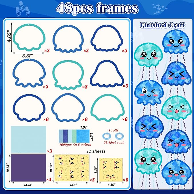 48PCS Summer Crafts: Paper Jellyfish Suncatchers DIY Kits, Window Stained Glass - Image 5
