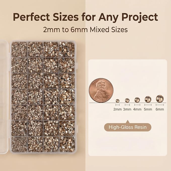 36000Pcs Tan Rhinestones Gems for Bedazzling, Flat Back Resin Diamond Crystal - Image 3