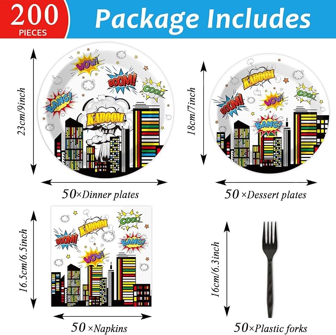 200pcs Super Party Plates Napkins Forks Hero Theme Party Tableware Set Hero - Image 3
