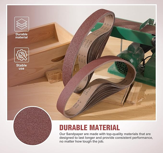 S SATC Sanding Belts 2×42 Inch Sanding Belt 24 Pcs 3 Each of 40 60 80 120 150 240 320 400 Grits Complete Set of Aluminum Oxide for Versatile Grinding and Finishing