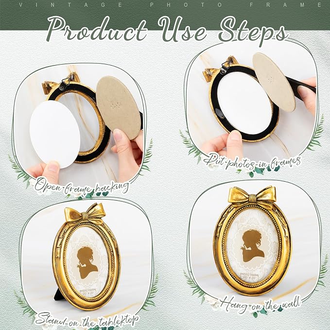 Vicenpal 3 Pcs Tiny Picture Ornate Frames 2.5 x 3.5 Inch Small Vintage Oval - Image 6