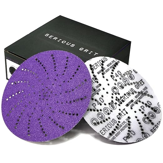 6-Inch 40 Grit Ceramic Multi-Hole Hook & Loop Sanding Discs - Advanced Grain for Fast Cutting & Long Life - Film-Backed Universal Fit Sandpaper for 6-in Sanders - 25 Pack Box