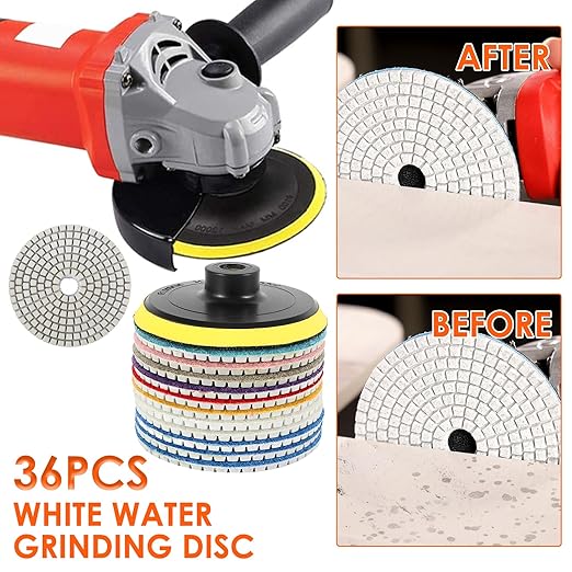 36pcs Diamond Polishing Pads Kit 4 Inch 100mm Round Sanding Discs Wet Dry Grinding Wheels Set Diamond Sandpaper for Diamond Granite Stone Concrete Marble