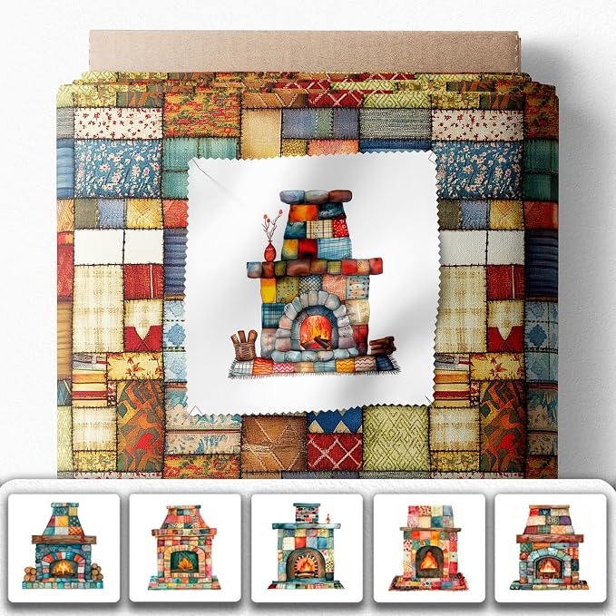 Patchwork Fireplace Cotton Fabric Panel – 6 Designs + Bonus Sheet 29.5×19.6 inch - Image 2