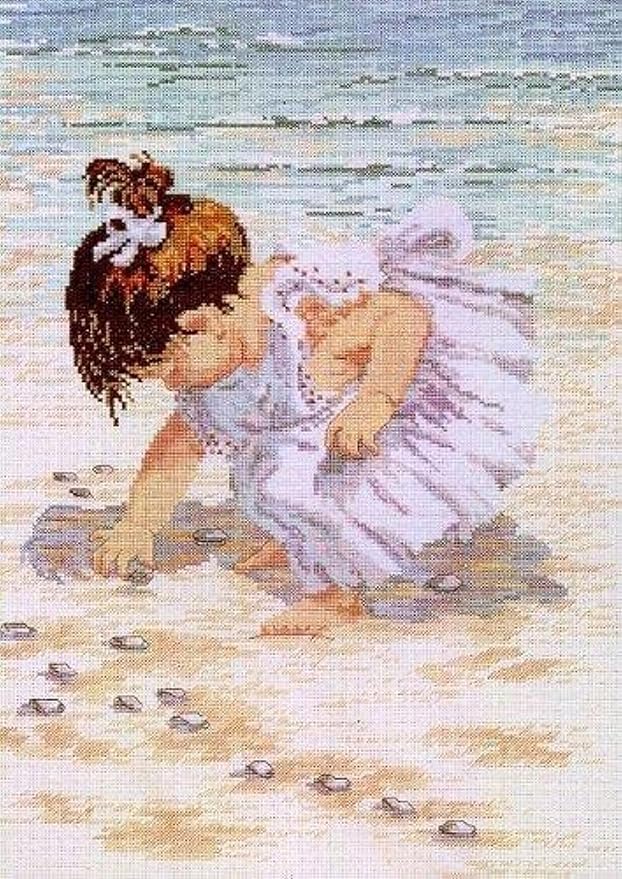 Janlynn Counted Cross Stitch Kit, Collecting Shells by Janlynn