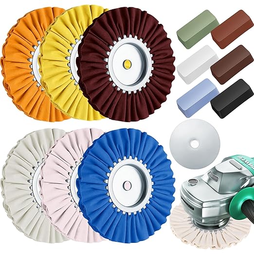 Amylove 8 Inch Airway Buffing Wheels Aluminum Wheel Polishing Kit in Diameter 5/8 Inch Arbor Hole, Polishing Compound and Metal Polish Kit for Angle Grinder(Vibrant Color,12 Pcs)