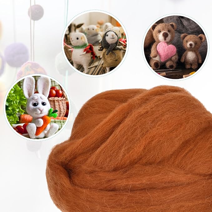 uxcell Needle Felting Wool, 3.5 Oz Nature Fibre Wool Yarn Roving - Image 4