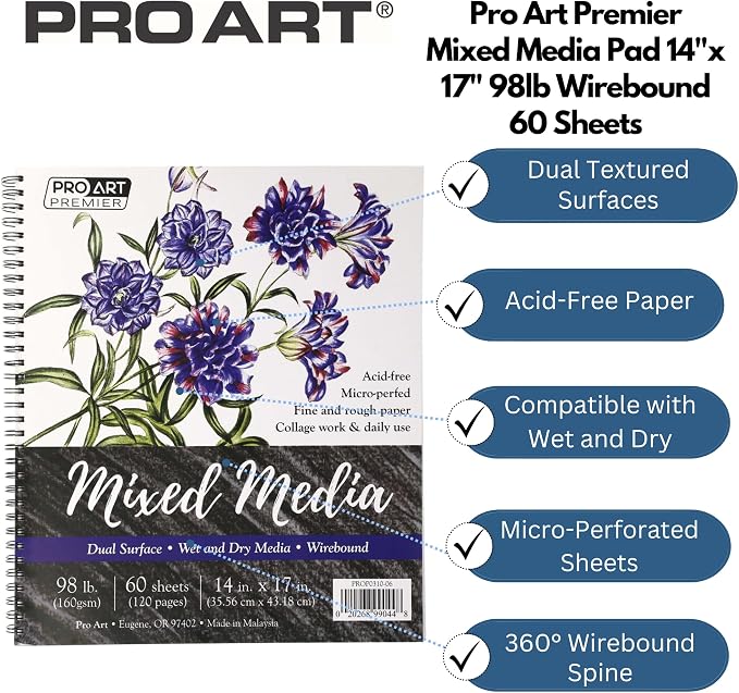 Pro Art Premium Mixed Media Pad 14"x17" 60 Sheets, Sketch Book, Sketchbook - Image 2