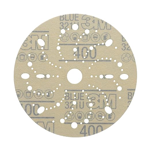 3M Hookit Blue Abrasive Discs 36181, Multi-Hole, 6 in, 400+ Grade, Pack of 50, Virtually Dust-Free, for Auto Sanding, Body Repair, Featheredging, Primer Sanding, Paint Preparation, E-Coat