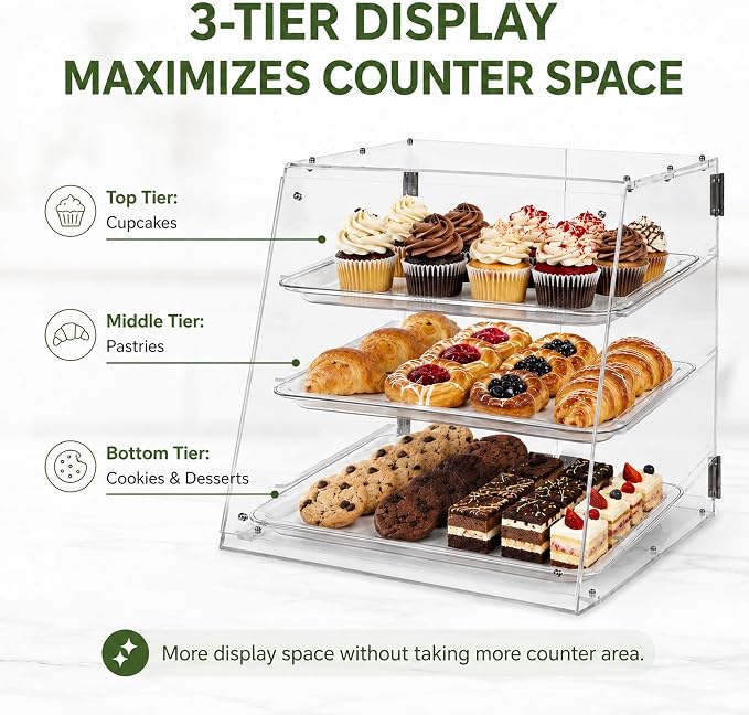 YBSVO 3-Tier Commercial Bakery Display Case | Countertop Pastry Showcase - Image 4