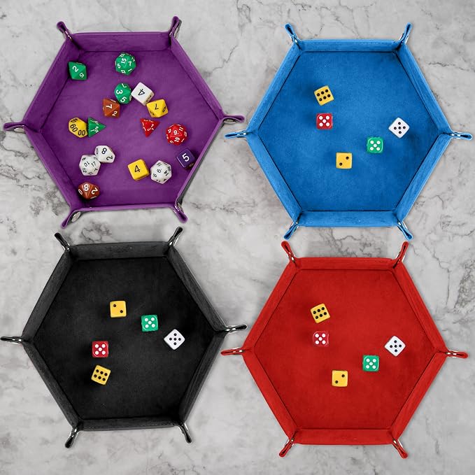 SIQUK 6 Pieces Dice Tray Hexagon Dice Rolling Holder Folding PU Leather Dice - Image 6