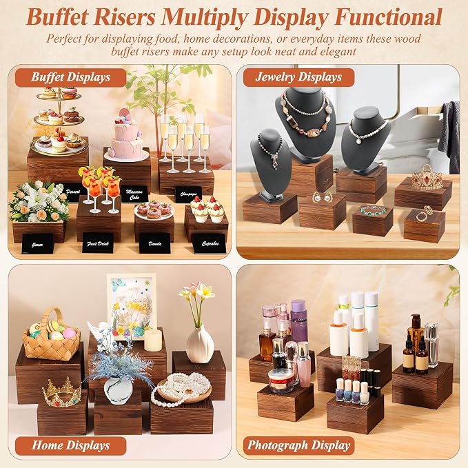 Qinzave 7 Pack Wooden Risers Display Stands - Image 4