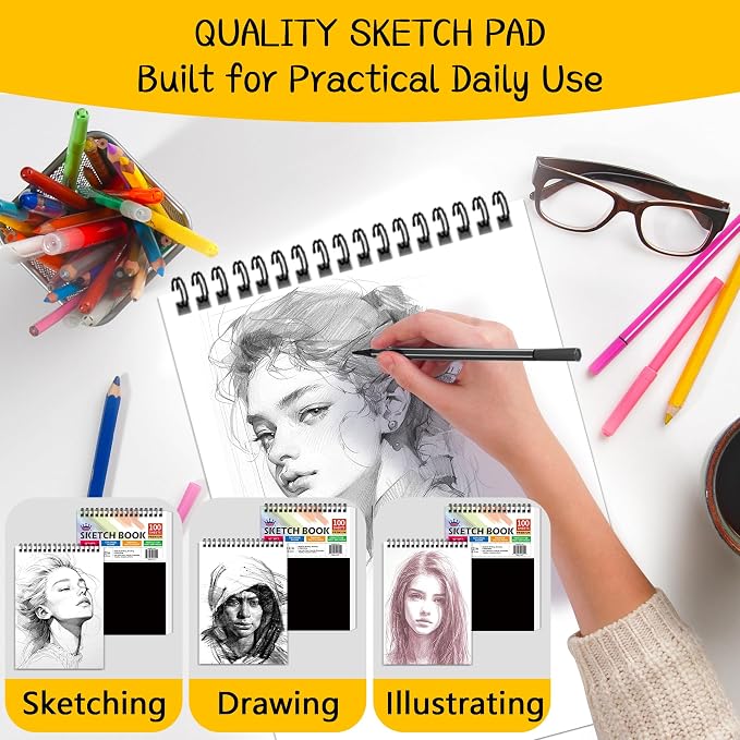 WINNER 9" x 12" Sketch Book 4 Pack, 400 Sheets Spiral Bound Art Sketchbook - Image 4