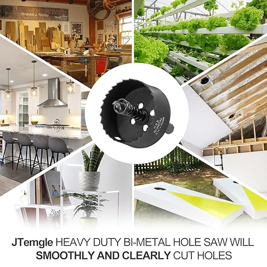2-3/4 Inch Hole Saw with 3/8" Triangle Shank Quick Change Arbor, JTemgle Bi-Metal Hole Saw Heavy Duty Hole Cutting Tool for Cornhole Boards, Recessed Lights, Wood, Plastic, Drywall & Soft Metal