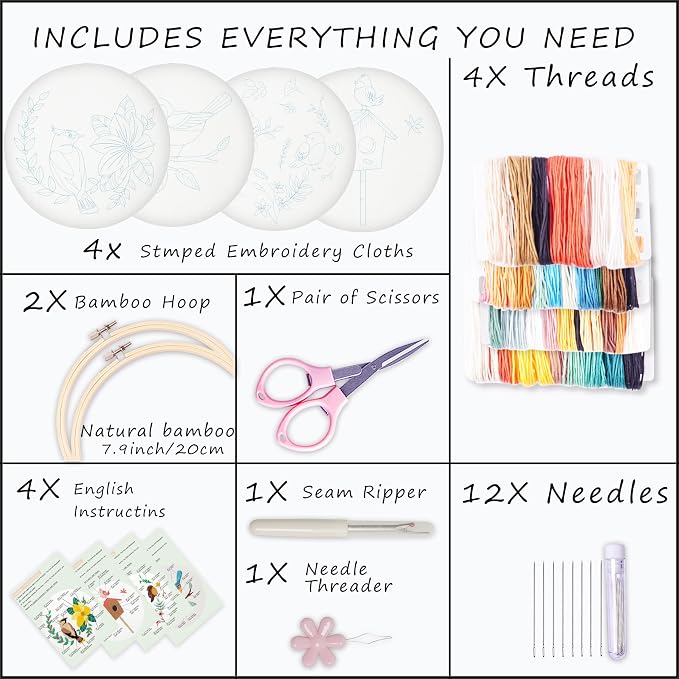 Bonroy 4 Sets Embroidery Set for Beginners, Art Craft, Easy Sewing, Includes - Image 2