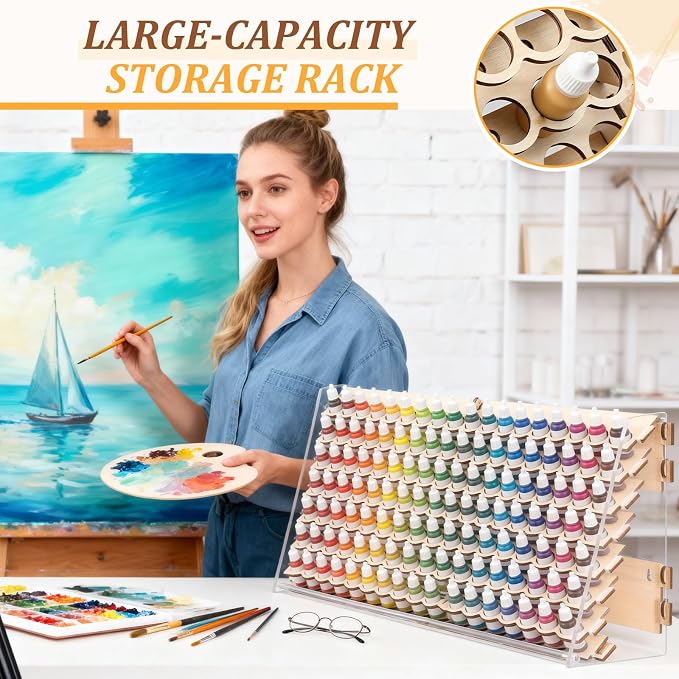 Colingmill Wooden Paint Organizer Storage Rack, 140 Holes Miniature Model Paint - Image 5
